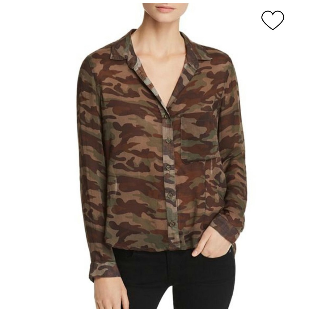 Bella Dahl Women’s Viscose Semi-Sheer Camouflage Blouse Size Medium